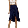 image:imageLYANER Womens Boho Floral Print Wrap Front Self Tie Knot Ruffle Hem Split Midi SkirtSolid Navy