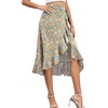image:imageLYANER Womens Boho Floral Print Wrap Front Self Tie Knot Ruffle Hem Split Midi SkirtZipper Multicolored