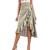 image:imageLYANER Womens Boho Floral Print Wrap Front Self Tie Knot Ruffle Hem Split Midi SkirtZipper Multicolored