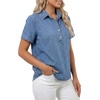 image:imageLYANER Womens Button Collar Short Sleeve Casual Denim Shirt  Collared Neck Button Down Puff Sleeve Ruched Business Dressy Jean Blouse TopBlue