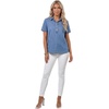image:imageLYANER Womens Button Collar Short Sleeve Casual Denim Shirt  Collared Neck Button Down Puff Sleeve Ruched Business Dressy Jean Blouse TopBlue