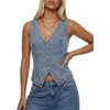 image:imageLYANER Womens Button Down V Neck Y2k Denim Cropped Tank Tops  Summer Sleeveless Asymmetric Hem Casual Vintage Crop Jean Vest OuterwearBlue