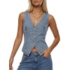 image:imageLYANER Womens Button Down V Neck Y2k Denim Cropped Tank Tops  Summer Sleeveless Asymmetric Hem Casual Vintage Crop Jean Vest OuterwearBlue