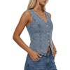 image:imageLYANER Womens Button Down V Neck Y2k Denim Cropped Tank Tops  Summer Sleeveless Asymmetric Hem Casual Vintage Crop Jean Vest OuterwearBlue