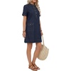 image:imageLYANER Womens Button Up Short Sleeve Casual Denim Dress  Stand Collar Half Button Placket Shift Jean Utility Frock Outfits with Flap PocketsDark Blue