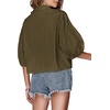 image:imageLYANER Womens Collar V Neck Button Down Lantern Short Sleeve Blouse Crop Top ShirtArmy Green
