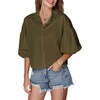 image:imageLYANER Womens Collar V Neck Button Down Lantern Short Sleeve Blouse Crop Top ShirtArmy Green