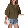 image:imageLYANER Womens Collar V Neck Button Down Lantern Short Sleeve Blouse Crop Top ShirtArmy Green