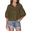image:imageLYANER Womens Collar V Neck Button Down Lantern Short Sleeve Blouse Crop Top ShirtArmy Green