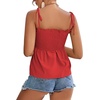 image:imageLYANER Womens Cute Summer Tops Tie Shoulder Shirred Ruffle Hem Sleeveless Sexy Cami Blouse Peplum TopRed