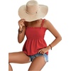 image:imageLYANER Womens Cute Summer Tops Tie Shoulder Shirred Ruffle Hem Sleeveless Sexy Cami Blouse Peplum TopRed