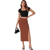 image:imageLYANER Womens High Waist Long Pencil Skirt Side Split Bodycon Party Club Night Out Midi SkirtsBrown