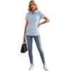 image:imageLYANER Womens Jacquard Floral Collared Button Down Short Sleeve Casual Blouse ShirtsLight Blue