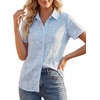 image:imageLYANER Womens Jacquard Floral Collared Button Down Short Sleeve Casual Blouse ShirtsLight Blue
