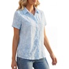 image:imageLYANER Womens Jacquard Floral Collared Button Down Short Sleeve Casual Blouse ShirtsLight Blue