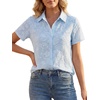 image:imageLYANER Womens Jacquard Floral Collared Button Down Short Sleeve Casual Blouse ShirtsLight Blue