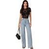 image:imageLYANER Womens Lace Top Cute Short Sleeve Fitted Mesh Sheer T Shirt Going Out Tee TopsPure Black