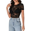 image:imageLYANER Womens Lace Top Cute Short Sleeve Fitted Mesh Sheer T Shirt Going Out Tee TopsPure Black