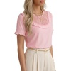 image:imageLYANER Womens Lace Trim Round Neck Ruffle Short Sleeve Cute Elegant TShirtsLight Pink