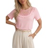 image:imageLYANER Womens Lace Trim Round Neck Ruffle Short Sleeve Cute Elegant TShirtsLight Pink