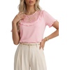 image:imageLYANER Womens Lace Trim Round Neck Ruffle Short Sleeve Cute Elegant TShirtsLight Pink