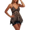 image:imageLYANER Womens Leopard Print Sheer Mesh Lace Trim V Neck Ruffle Asymmetrical Hem Y2k Cami TopsLeopard