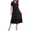 image:imageLYANER Womens Nightgown V Neck Lace Trim Short Sleeve Layer Casual Midi NightdressBlack