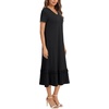 image:imageLYANER Womens Nightgown V Neck Lace Trim Short Sleeve Layer Casual Midi NightdressBlack