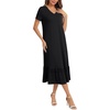 image:imageLYANER Womens Nightgown V Neck Lace Trim Short Sleeve Layer Casual Midi NightdressBlack