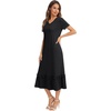 image:imageLYANER Womens Nightgown V Neck Lace Trim Short Sleeve Layer Casual Midi NightdressBlack