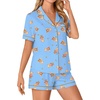 image:imageLYANER Womens Pajama Sets Striped Button Down Pj Set Sleepwear Shirt and Shorts Two Piece Lounge SetsBear Print