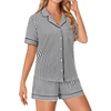 image:imageLYANER Womens Pajama Sets Striped Button Down Pj Set Sleepwear Shirt and Shorts Two Piece Lounge SetsBlack