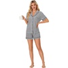 image:imageLYANER Womens Pajama Sets Striped Button Down Pj Set Sleepwear Shirt and Shorts Two Piece Lounge SetsBlack