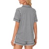 image:imageLYANER Womens Pajama Sets Striped Button Down Pj Set Sleepwear Shirt and Shorts Two Piece Lounge SetsBlack