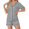 image:imageLYANER Womens Pajama Sets Striped Button Down Pj Set Sleepwear Shirt and Shorts Two Piece Lounge SetsBlack