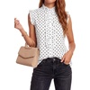 image:imageLYANER Womens Polka Dots Ruffle Ruched Mock Neck Button Sleeveless Dressy Casual Tank TopsWhite
