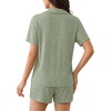 image:imageLYANER Womens Ribbed Knit Pajamas Sets Collared Button Top and Wide Leg ShortsLight Green
