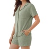 image:imageLYANER Womens Ribbed Knit Pajamas Sets Collared Button Top and Wide Leg ShortsLight Green