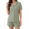 image:imageLYANER Womens Ribbed Knit Pajamas Sets Collared Button Top and Wide Leg ShortsLight Green