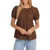 image:imageLYANER Womens Ruched Round Neck Puff Short Sleeve Keyhole Loose Fit Casual Babydoll TopsBrown