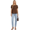 image:imageLYANER Womens Ruched Round Neck Puff Short Sleeve Keyhole Loose Fit Casual Babydoll TopsBrown