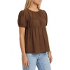 image:imageLYANER Womens Ruched Round Neck Puff Short Sleeve Keyhole Loose Fit Casual Babydoll TopsBrown
