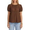 image:imageLYANER Womens Ruched Round Neck Puff Short Sleeve Keyhole Loose Fit Casual Babydoll TopsBrown