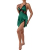 image:imageLYANER Womens Satin Lace V Neck Chemise Lingerie Split Slit Babydoll Nightgown Nightdress SleepwearDark Green