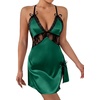 image:imageLYANER Womens Satin Lace V Neck Chemise Lingerie Split Slit Babydoll Nightgown Nightdress SleepwearDark Green