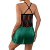 image:imageLYANER Womens Satin Lace V Neck Chemise Lingerie Split Slit Babydoll Nightgown Nightdress SleepwearDark Green