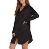image:imageLYANER Womens Satin Long Sleeve Sleepshirt Button Down Nightgowns Heart Print Nightdress PJsBlack