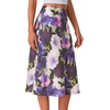 image:imageLYANER Womens Satin Silky Midi Skirt Elastic High Waist Zipper A Line Business Casual SkirtsPurple Floral