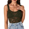 image:imageLYANER Womens Sexy Floral Lace Tops Scallop Strap Sleeveless See Through Sheer Tank Top Cami ShirtArmy Green