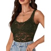image:imageLYANER Womens Sexy Floral Lace Tops Scallop Strap Sleeveless See Through Sheer Tank Top Cami ShirtArmy Green